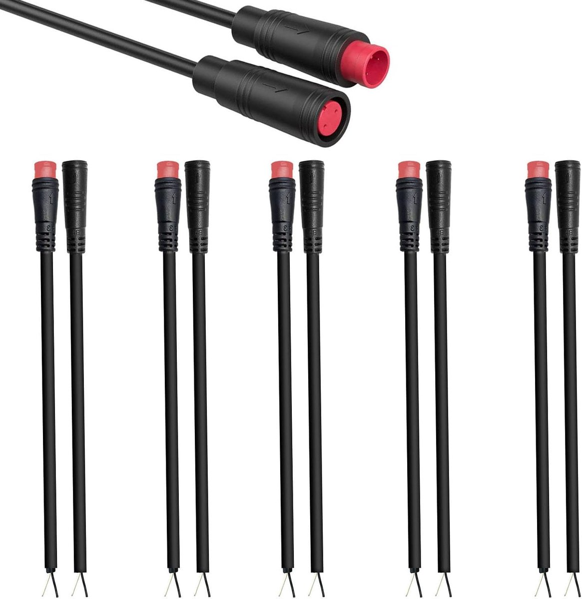 SnelShoppen - 5 Paar Waterdichte Verlengkabel 2-Pin Elektrische Fiets Stekker Verbindingskabel voor Fietsverlichting DIY, PVC, Buiten Gebruik