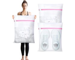 Grote waszak - Wasnet - Waszak - wasnetten - Grote waszak - Waszak met rits - Voorkomt dat kleding vervormt en kreukt - 3 stuks - Geschikt voor truien, overhemden, ondergoed, sokken, schoenen - 50*60cm