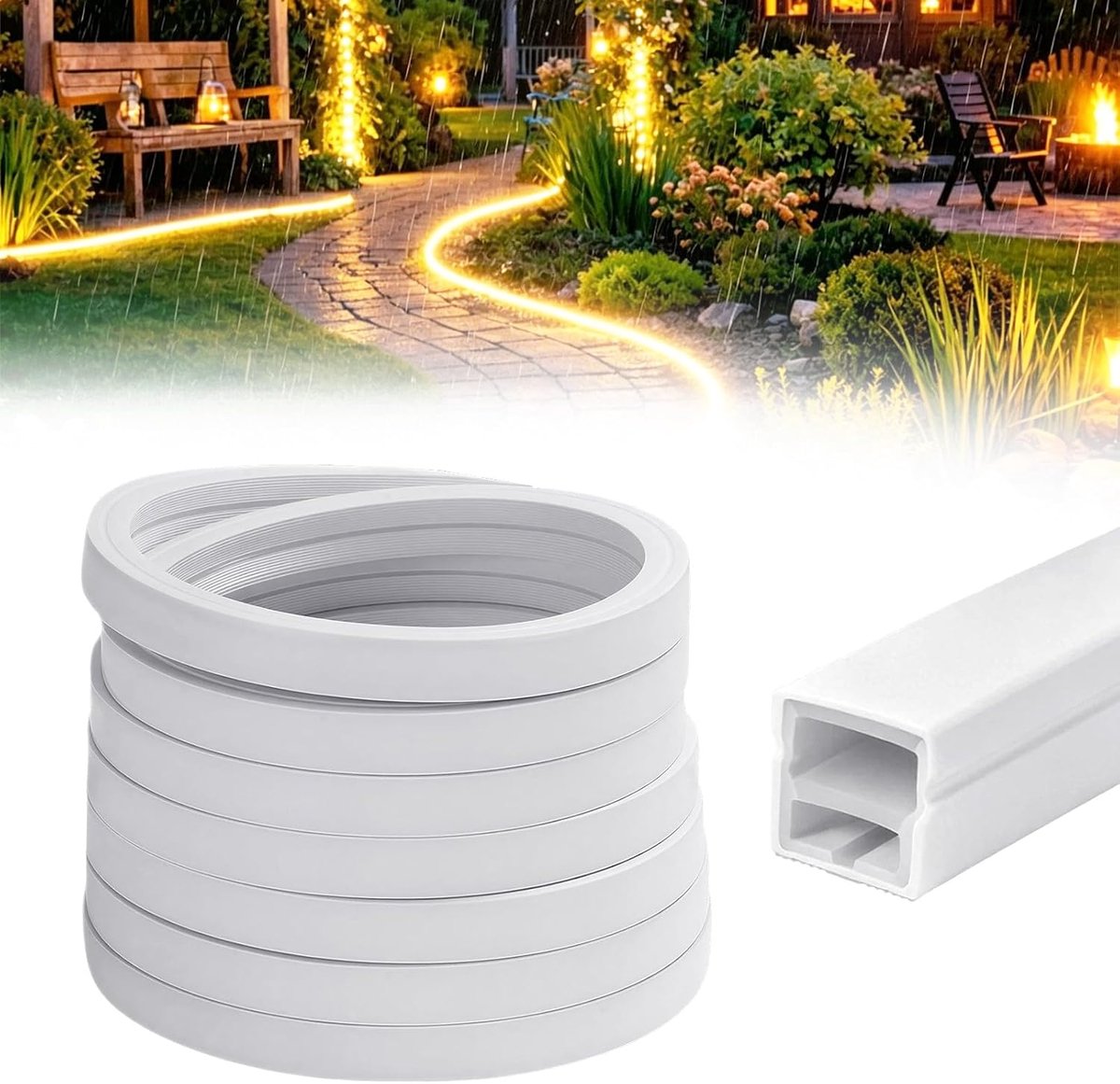 SnelShoppen - Flexibele LED-siliconen profiel met diffuserkanaal, waterdichte afdekking voor LEDstrip, 12x12 mm, 6 m, zwart/wit, ideaal voor creatieve