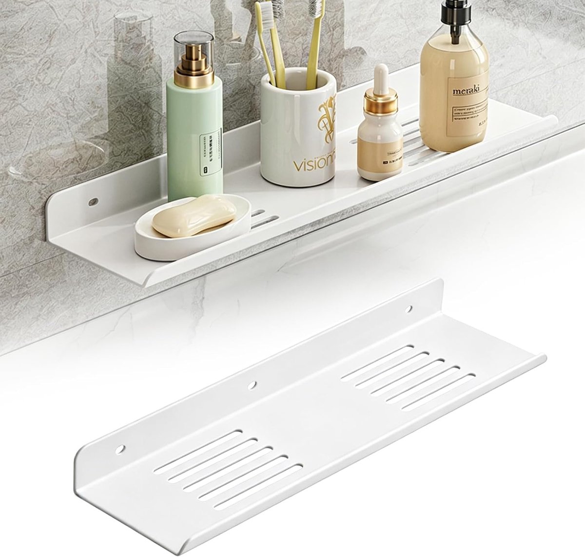 SnelShoppen - Sink Organizer, Hangende Douche Plank zonder Boren, Carbon Staal Wandgemonteerde Douche Plank, Badkamer Rek, Drainer Sink Wandplanken vo
