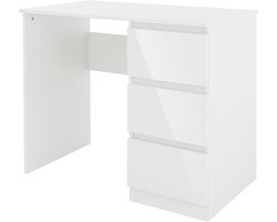 ML-Design Bureau met 3 laden, 90x76x50 cm, wit, lade fronten in hoogglans, veel opbergruimte, werkbureau bureautafel computertafel bureaumeubel laptoptafel PC tafel, voor thuis en kantoor