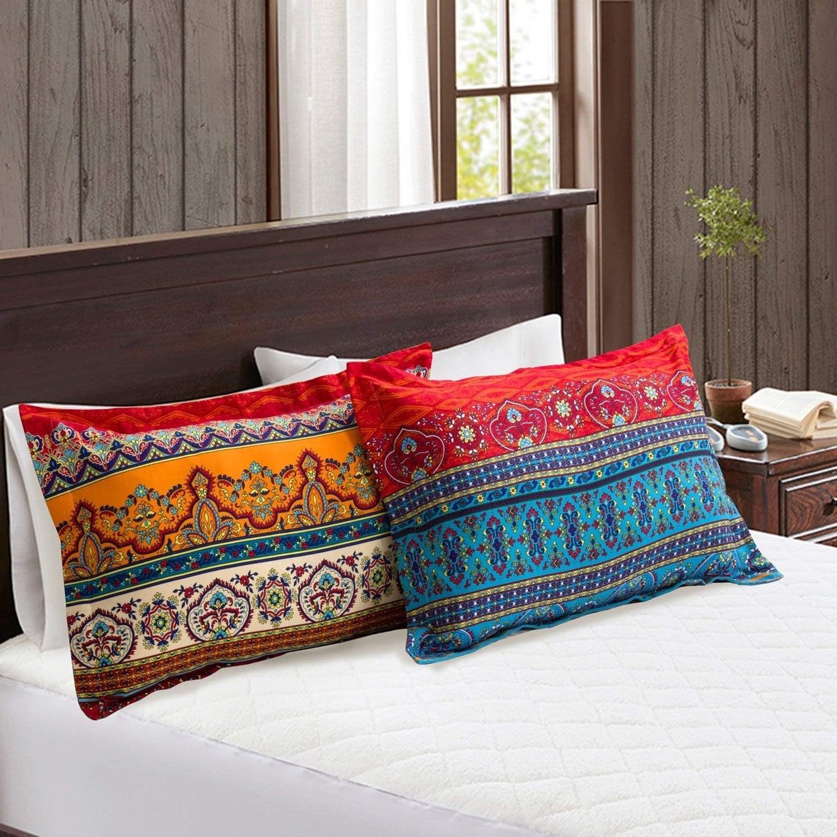 SnelShoppen - Set van 2 Bohemian Indiase Kussenhoezen 40 x 80 cm - 120 g Microvezel Hoogwaardige Vintage Boho Kussenhoezen