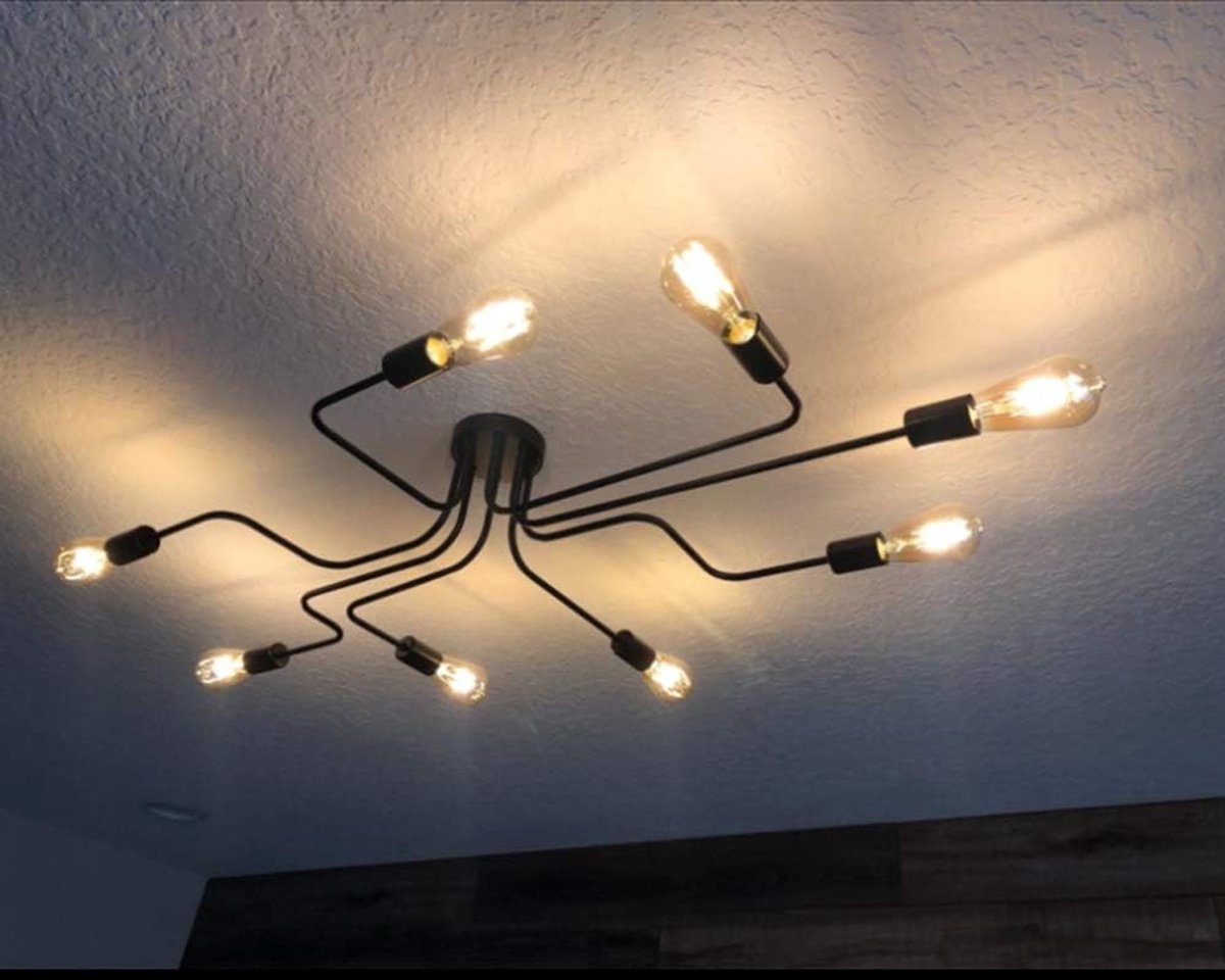 SnelShoppen - Zwart Vintage Plafondlamp - 8 Lichtpunten - Verstelbare Armen - Industrieel Design - Perfect voor Eetkamer, Slaapkamer, Bar - 15,5 x 71,