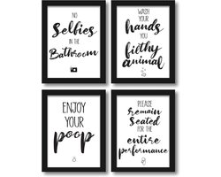 WIETRE Premium set van 4 grappige badtoiletspreuken - badkamer toilet citaten - decoratieve afbeelding - ShopVlot