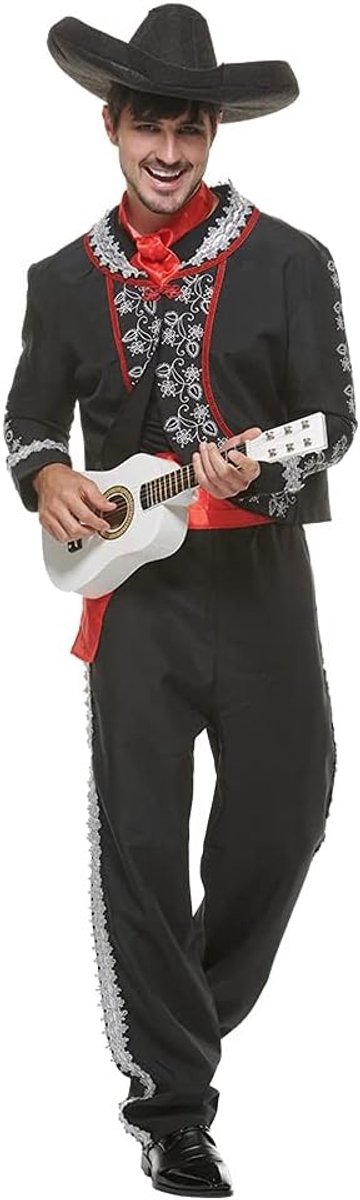 Mariachi Kostuum voor Mannen - Dag van de Doden Carnaval Outfit met Skelet Motief en Accessoires