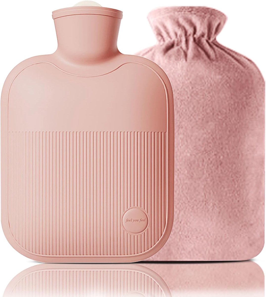 Warmwaterkruik met pluche hoes, pvc-warmwaterzak voor nek, schouderpijn en handvoetwarmer, menstruatiekrampen, warmkompres en koude therapie (roze, 2000 ml)