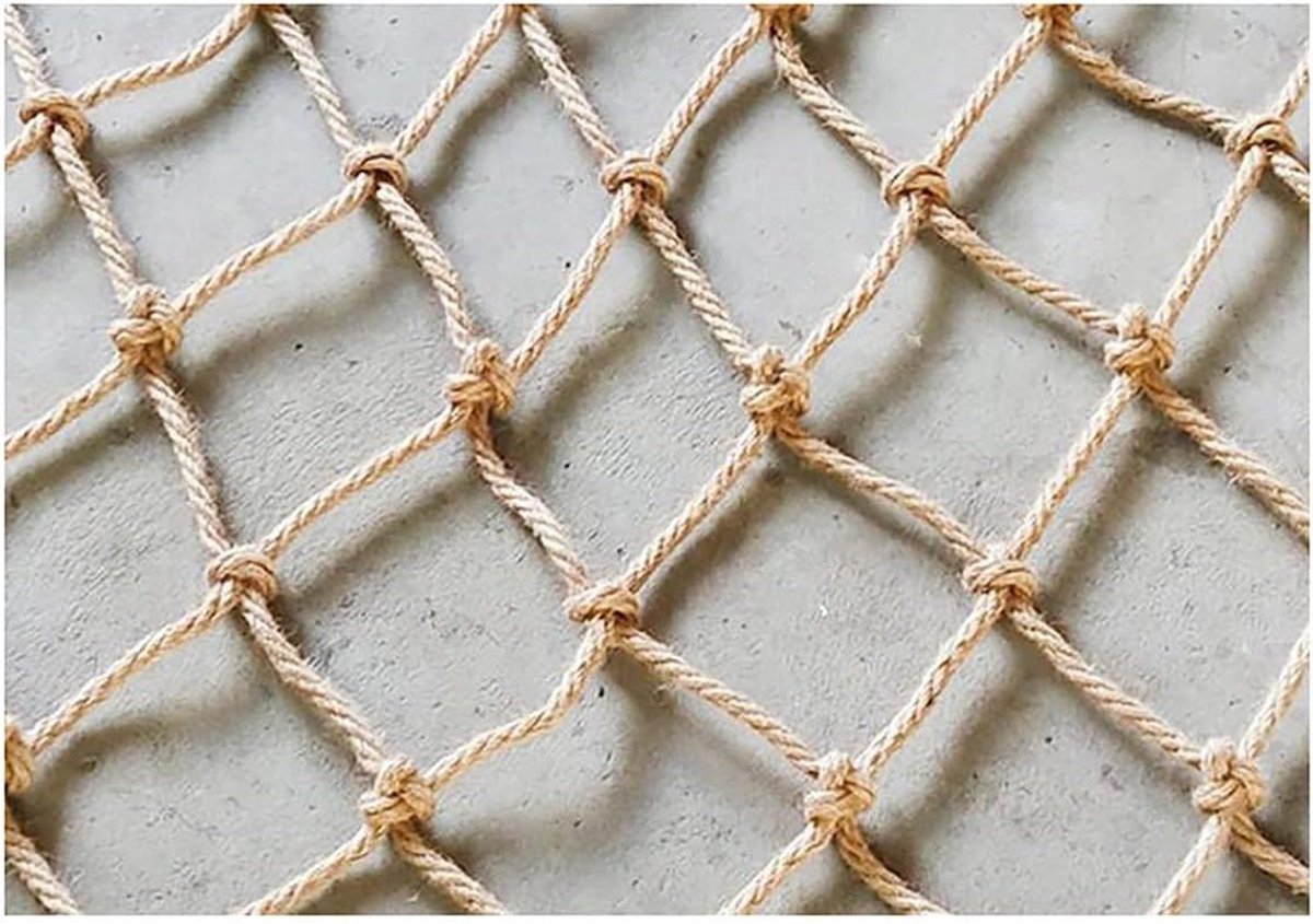 Decoratief Touw Net - Hennep Touw Net - Veiligheid Verhogend - Handgeweven Stevig Net - 4x10m - Hennepkleur