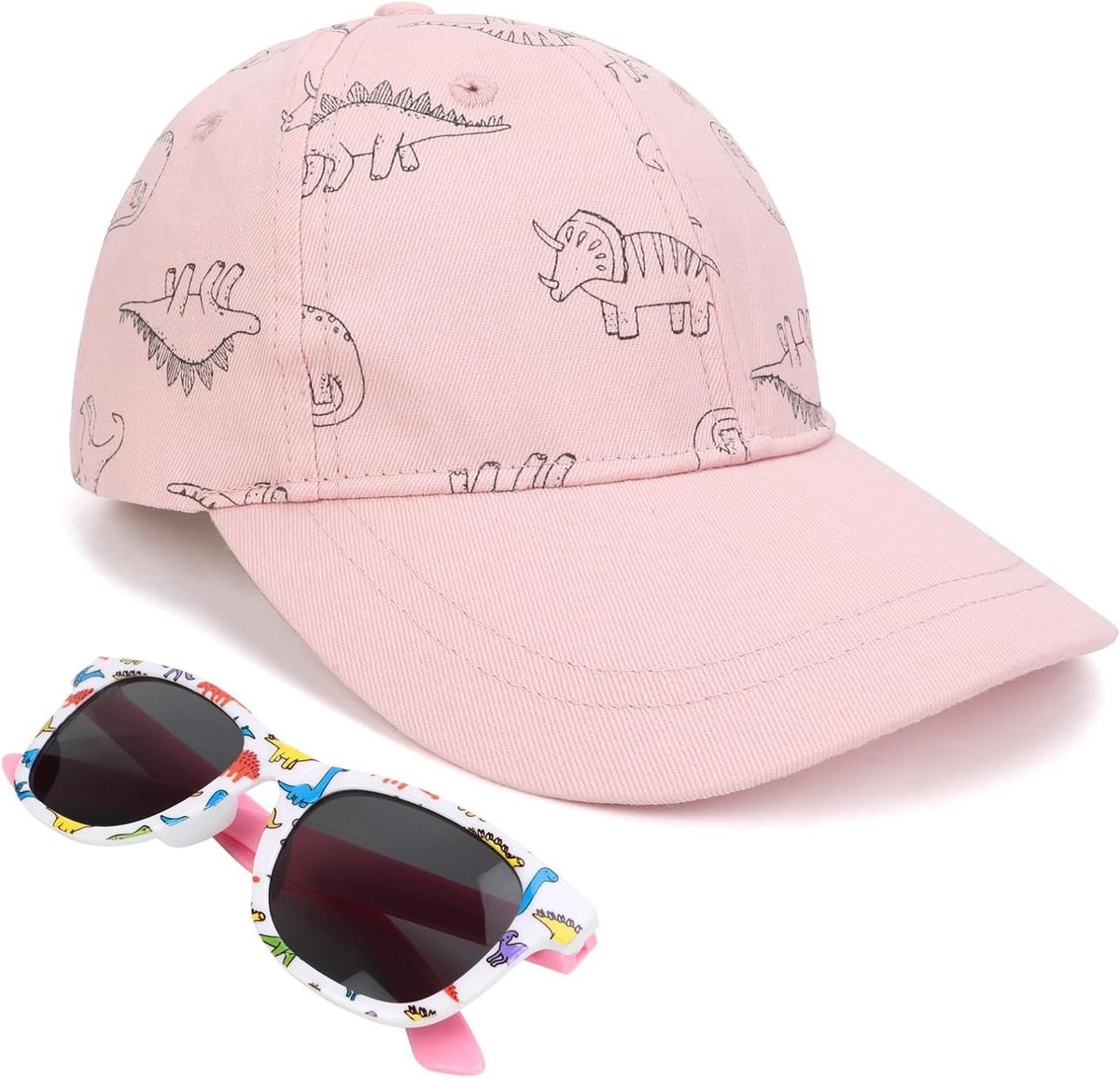 Dinosaurus Petten en Zonnebril Set - Kinder Petten Set - Zon Bescherming - Verstelbaar Comfort - 2-8 Jaar - Blauw