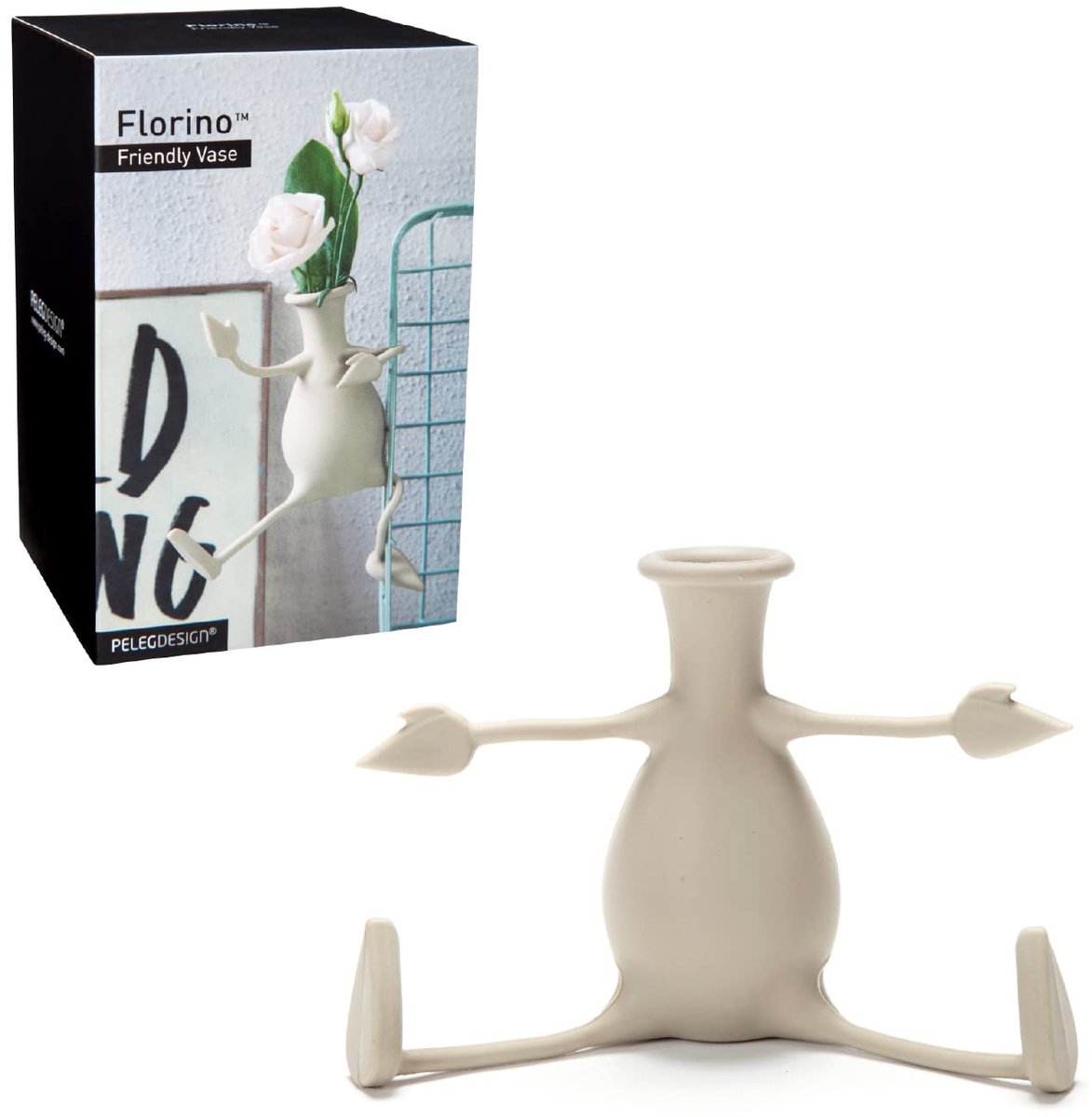SnelShoppen - PELEG DESIGN Florino Bloemenvaas – Flexibele Siliconen Vaas met Armen en Benen – Uniek Modern Decoratie Item voor Huis, Kantoor of Tuin