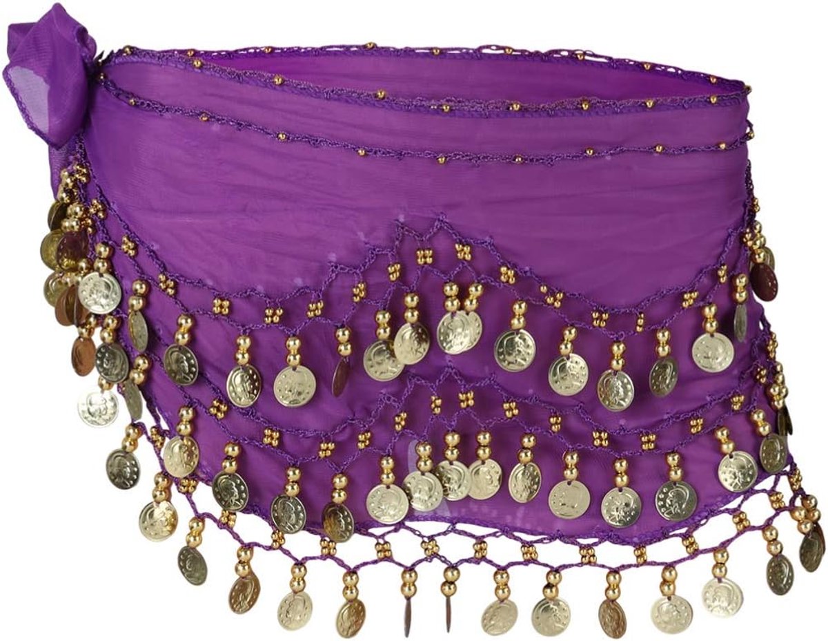 Belly Dance Hip Sjaal Vrouwen Chiffon Bengelen Bling Gouden Munten