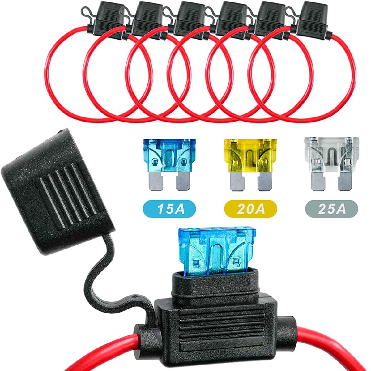 6 stuks 12 Awg zekeringhouders voor auto, vrachtwagen, auto