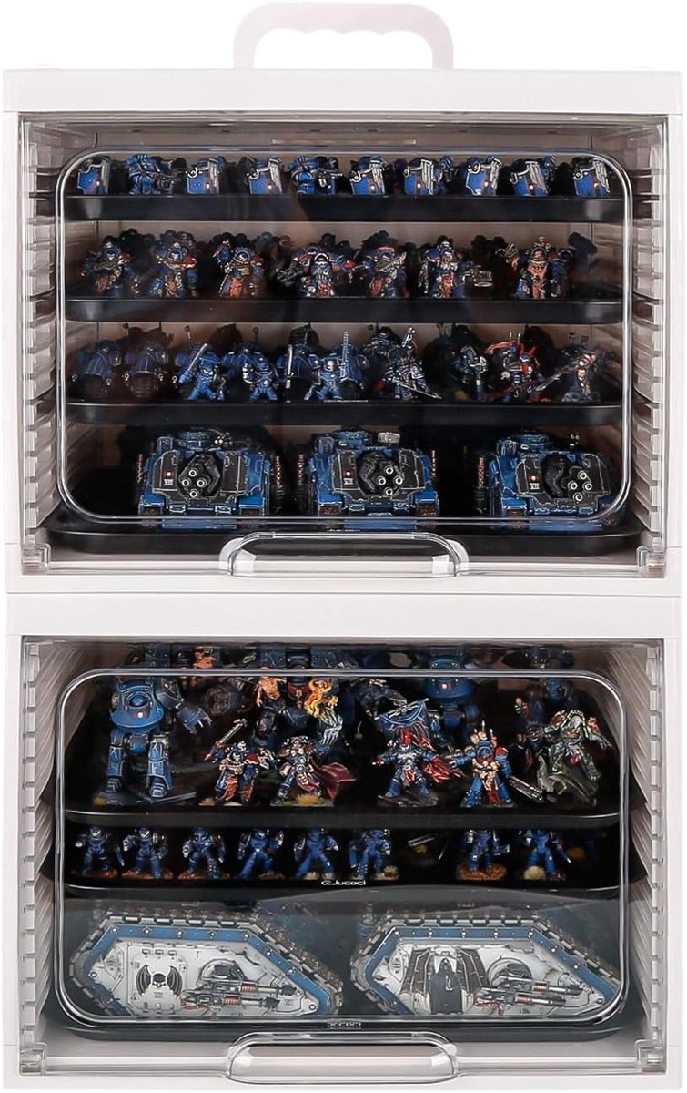 SnelShoppen - Jucoci Miniatures Opbergdoos Miniaturen Transportdoos Set van 2 Stuks met Magnetische Metalen Tray en Hoogte Verstelbare Platform