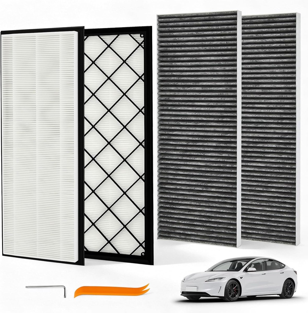 Y HEPA-koolstoffilterset voor voorste kofferbak – 2 HEPA-filters + 2 actieve koolstoffilters, interieurfilter, antibacterieel filter, accessoires voor Juniper – 4 stuks
