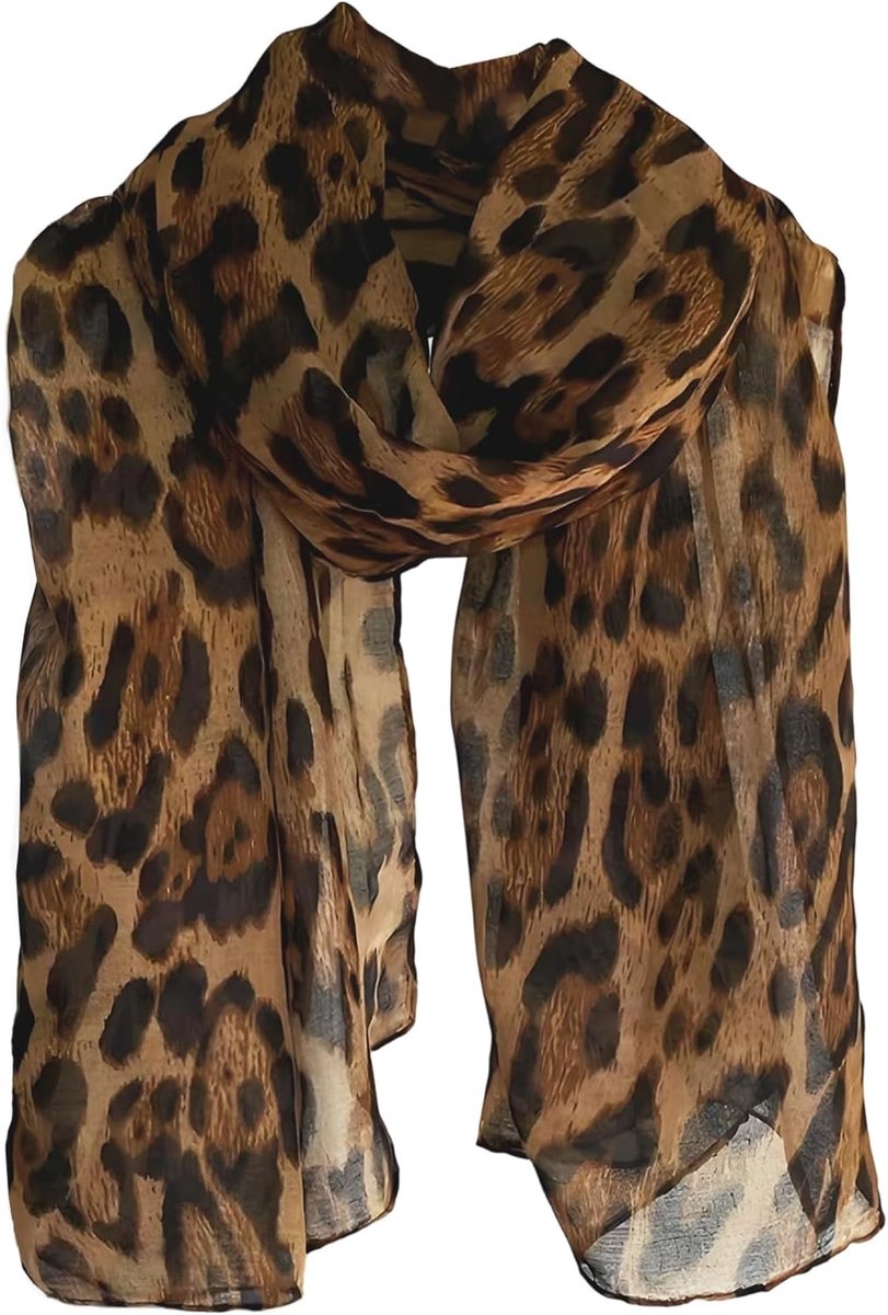 Luipaardsjaal voor dames, elegante en veelzijdige chiffon zijden sjaal, tijdloze dierenprint, ideaal voor hijab, tulband, sjaal of modieus accessoire, eenheidsmaat, zacht, ademend