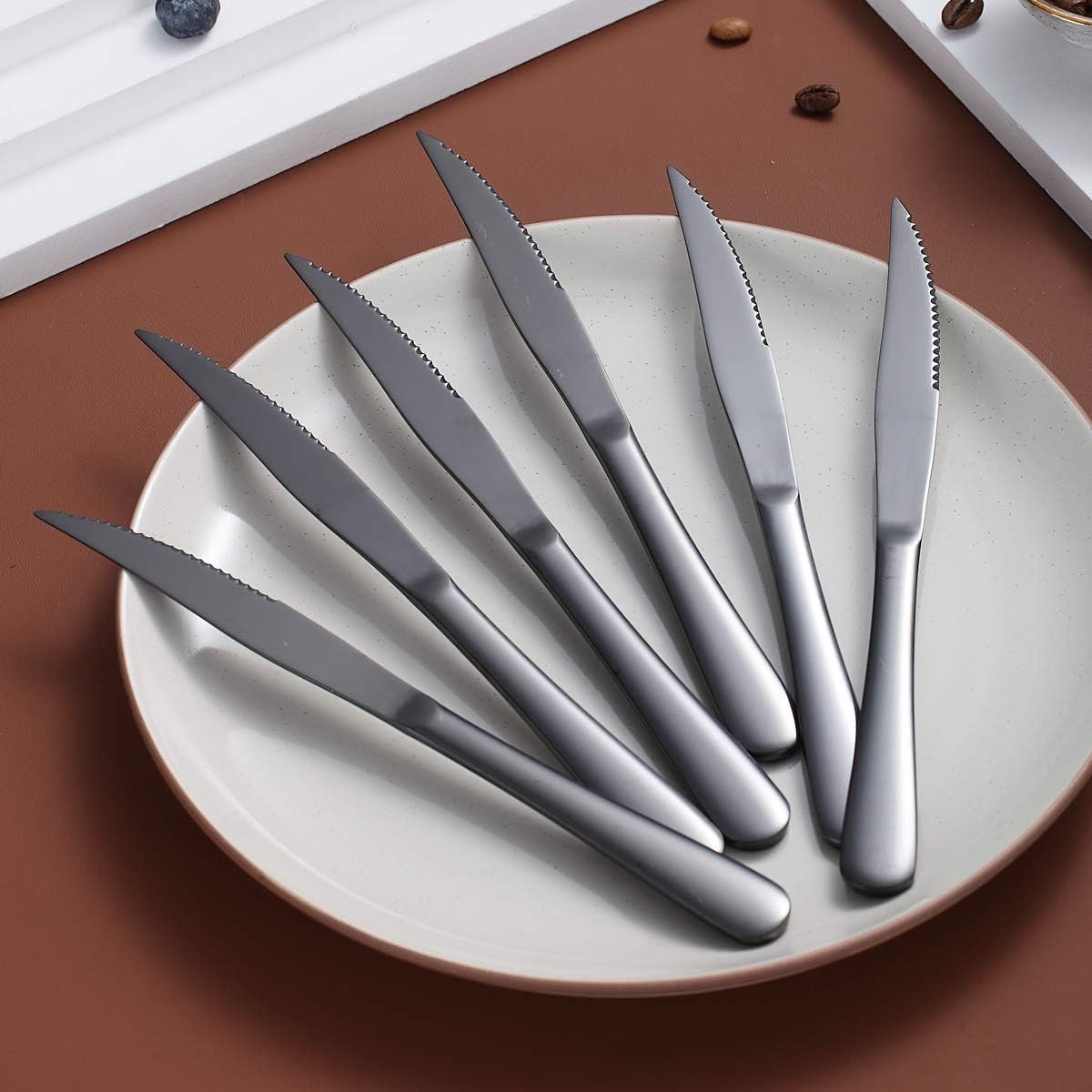 Zwart Steakmes Set, Gekarteld Titanium Geplateerd Rvs Scherpe Messen
