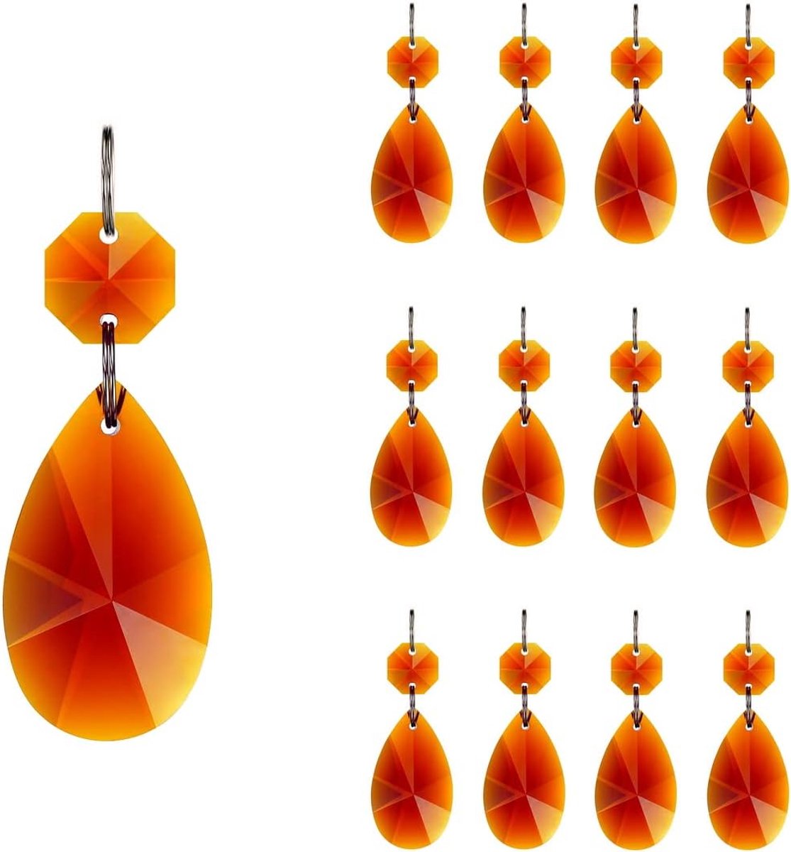 12 stks 38 mm Teardrop Crystal Kroonluchter Prisma's Onderdelen met Glas Achthoek Kralen Ketting voor Kroonluchters, Bruiloft, Kerstdecoratie GOLDENHAITAI (Amber)