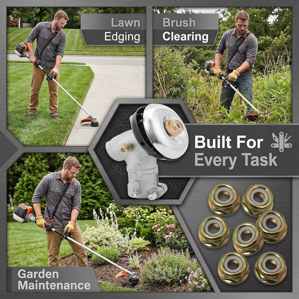8 stuks moeren voor bosmaaier, moer linkse schroefdraad M10 x 1,25 goud, accessoires en reserveonderdelen voor grastrimmer en bosmaaier, kit voor bevestiging van het lemmet