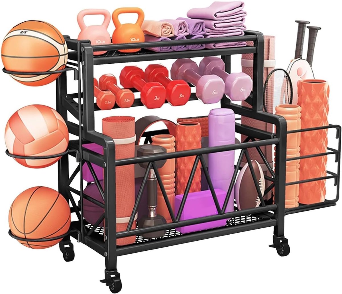 Dumbbell stand met wielen - ruimtebesparend - voor gewichten en yogamatten - gemakkelijk te verplaatsen - ShopVlot