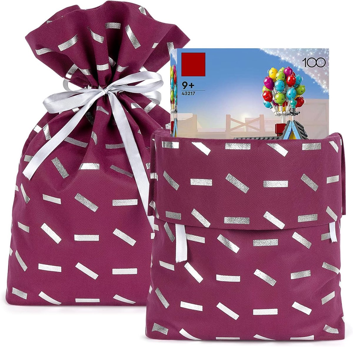4 stuks grote herbruikbare cadeauzakjes met trekkoord, verjaardag