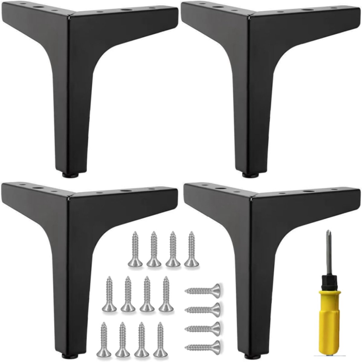 SnelShoppen - 4 Stuks Zwarte Meubelpoten, 15cm Metalen Sofa Poot, Draagkracht tot 800kg, Driehoekige Moderne Meubelpoten voor Sofa, Tafel, Bed, Kledin