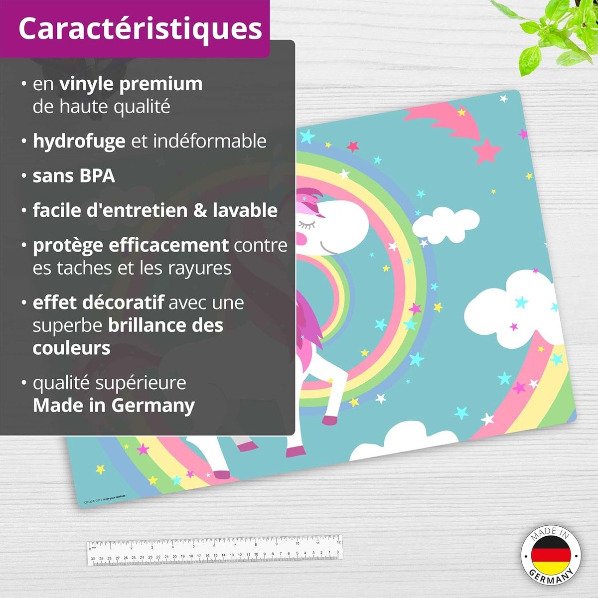 Kinder bureau mat 60 x 40 cm - Eenhoorn met regenboog - Duurzaam vinyl - Beste bescherming tegen krassen - SnelShoppen