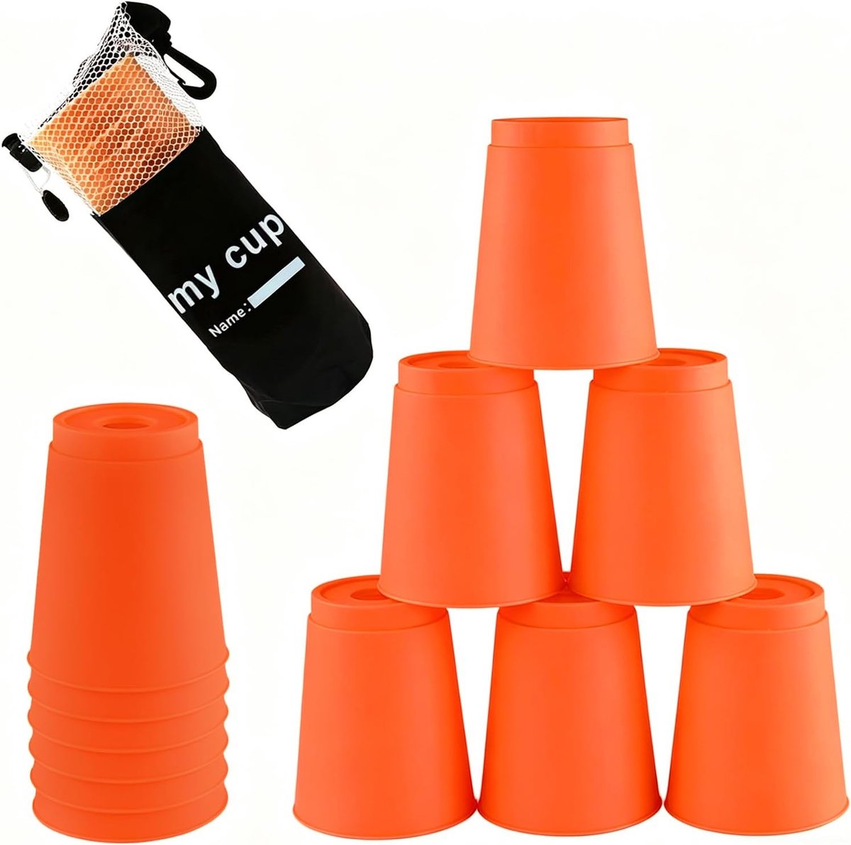 12 stuks stacking cups, sport stacking, sport stacking set, blikjes gooien kinderen, werpspel kinderen, party speed challenge spel, games in de open lucht (12, oranje)
