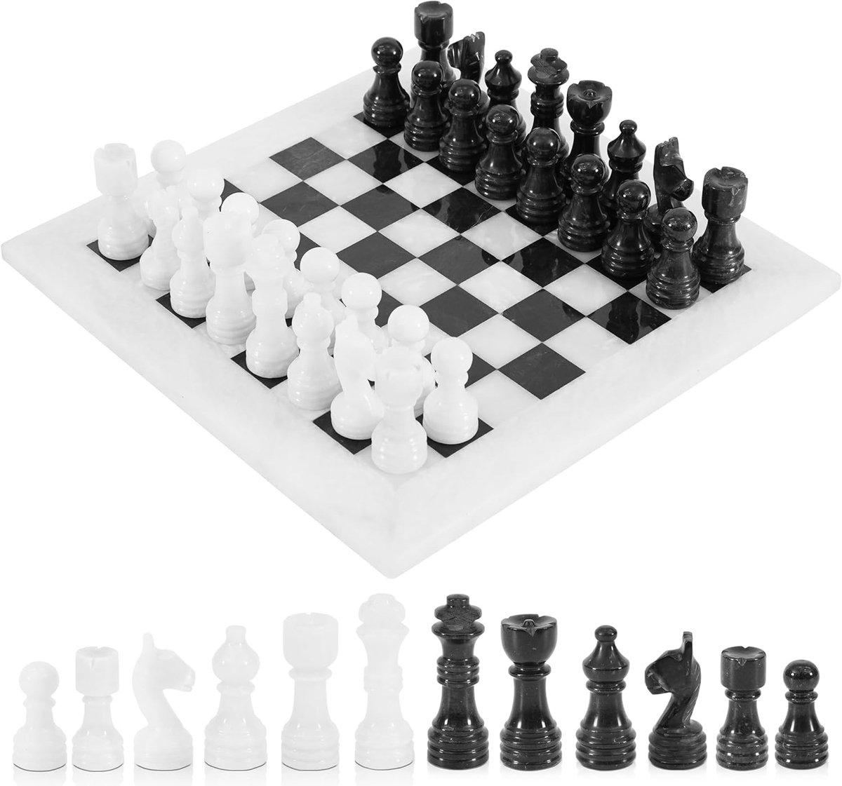Handgemaakte witte en zwarte volledige marmeren schaakbordspel set - Staunton marmeren toernooi twee spelers volledige schaakspel tafel set