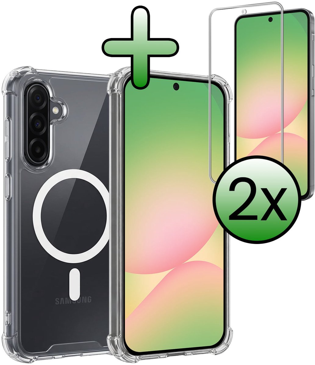 Hoesje Met 2x Screenprotector - Geschikt voor Samsung Galaxy A56 - Magsafe Compatible - Sterk & Shockproof - Back Cover - Shock Proof Case - Telefoon Hoes - Transparant