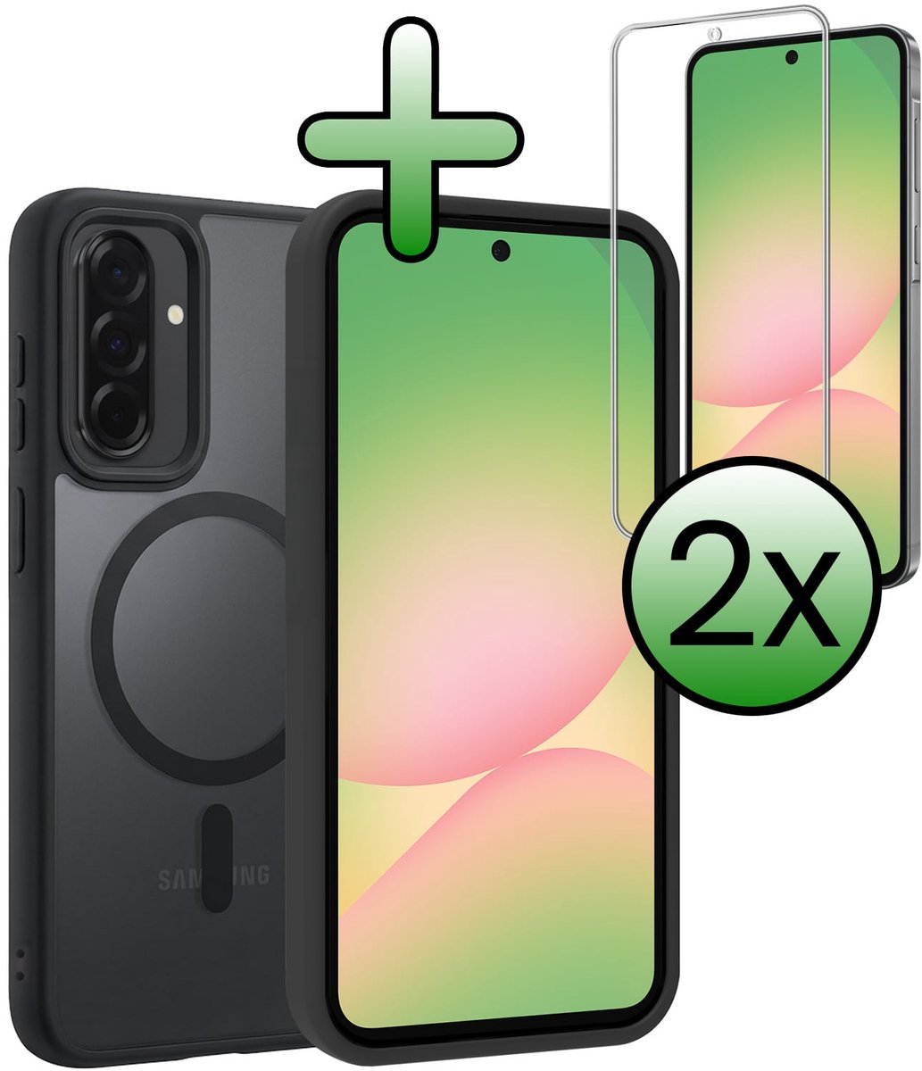 Hoesje Met 2x Screenprotector - Geschikt voor Samsung Galaxy A56 - Magsafe Compatible - Sterk & Shockproof - Back Cover - Shock Proof Case - Telefoon Hoes - Zwart