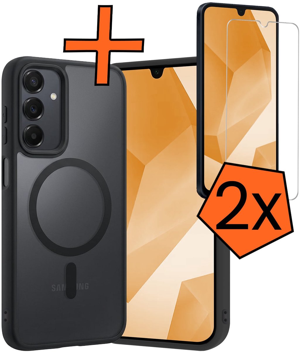 Hoes - Met 2x Screenprotector - Geschikt voor Samsung Galaxy A16 - Magsafe Compatible - Sterk & Shockproof - Back Cover - Shock Proof Case - Telefoon Hoes - Zwart