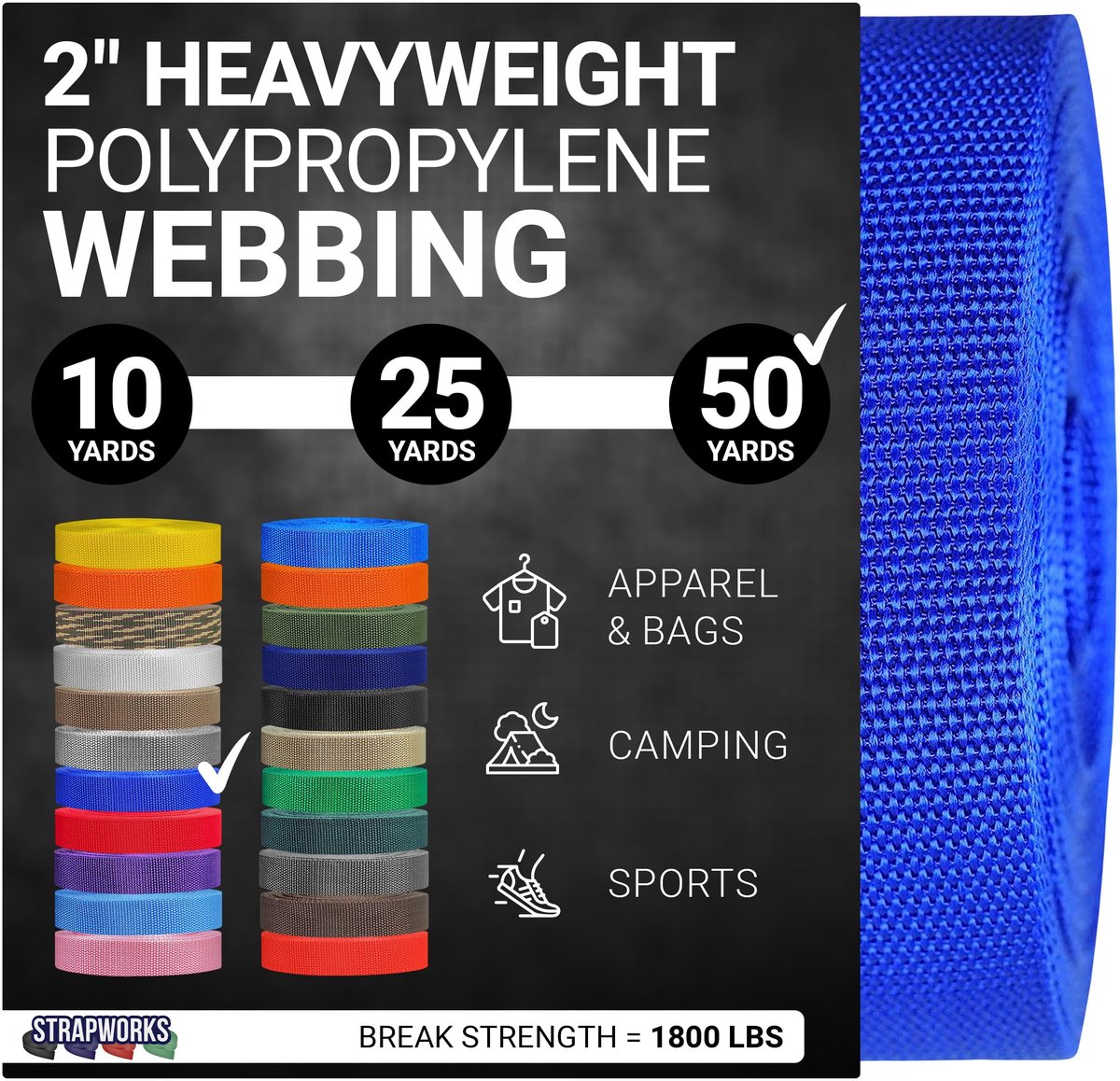 SnelShoppen - Zwaargewicht polypropyleen singels - Heavy Duty Poly Omsnoering voor Outdoor DIY Gear Reparatie, 5 Inch x 50 Yards - Koningsblauw