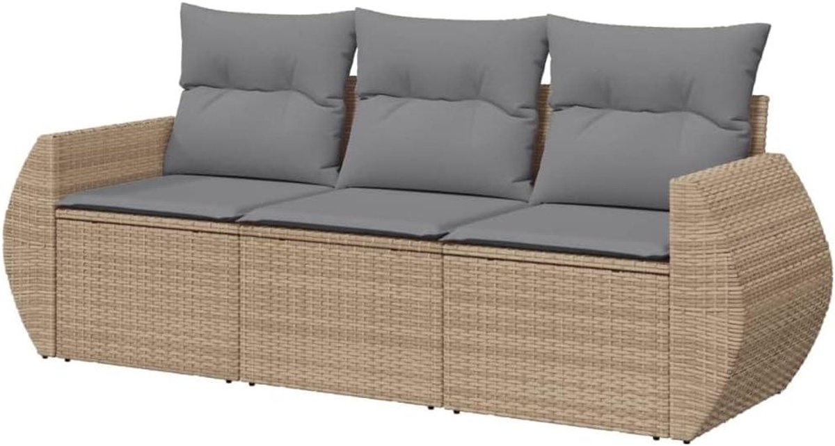 Loungeset met kussens - Terrasset tuinbank - Buiten ontspannen - Opbergruimte onder zitting - 3-delig - Beige