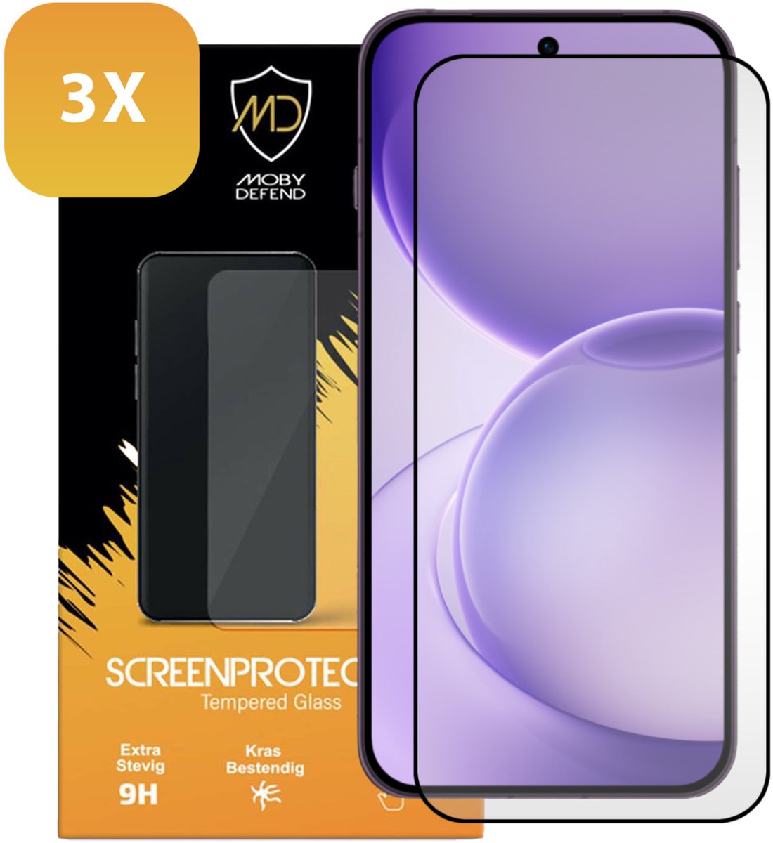 3-Pack MobyDefend Screenprotectors - Geschikt voor Oppo Reno16 Pro - Screensavers Met Zwarte Randen - Gehard Glas