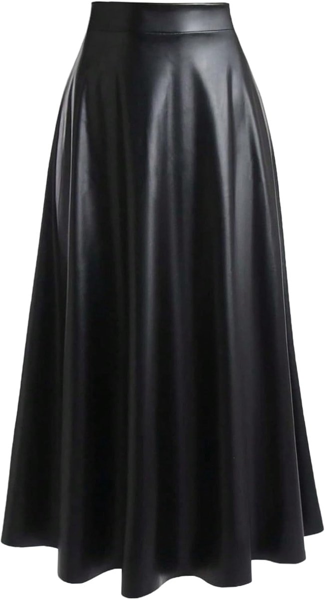 Elegante leren rok voor dames, partyrok, lange rok, A-lijn, midirok