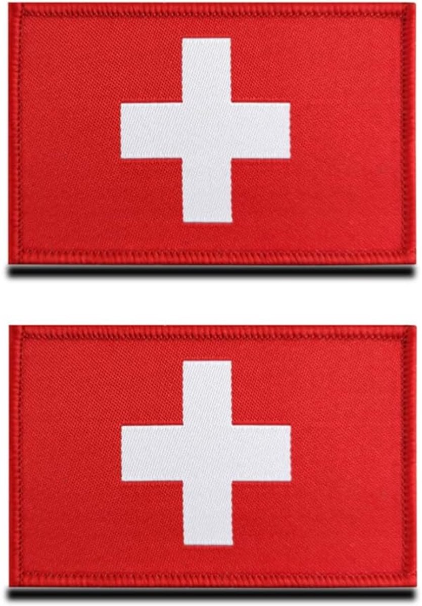 2 stuks Zwitserse vlag patch- Tactisch Zwitsers nationaal embleem, geborduurde patch met sluiting, militaire banden voor rugzakken, kleding, tassen, uniform, vest, jersey, reizen