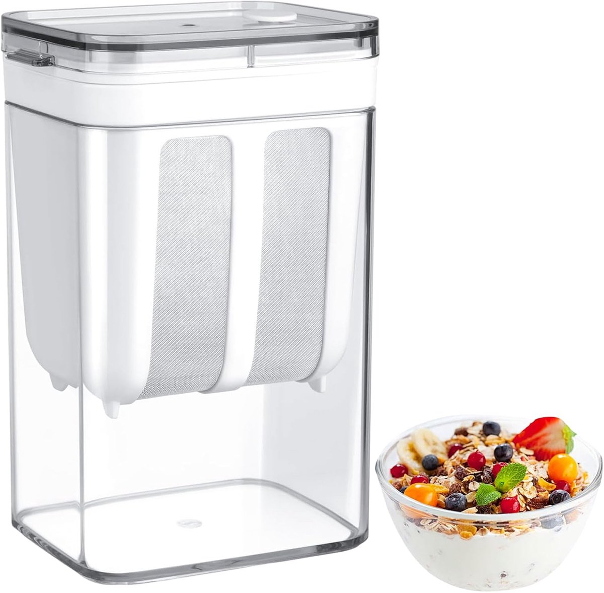 Griekse yoghurtzeef yoghurtzeef yoghurtzeef wasbaar 1100 ml yoghurtfilter met weischeiderdeksel met ultradun gaas voor het filteren van melk