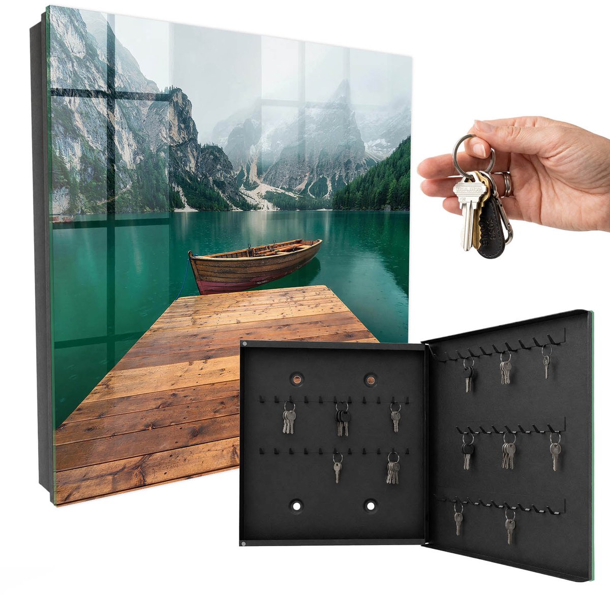 WallMuralia - Sleutelkast - 30x30x5 cm - met 50 haken - Bergmeer Sleutelkastje Binnen - Groente Sleutelbox - Rechtsopenend - Zwart interieur