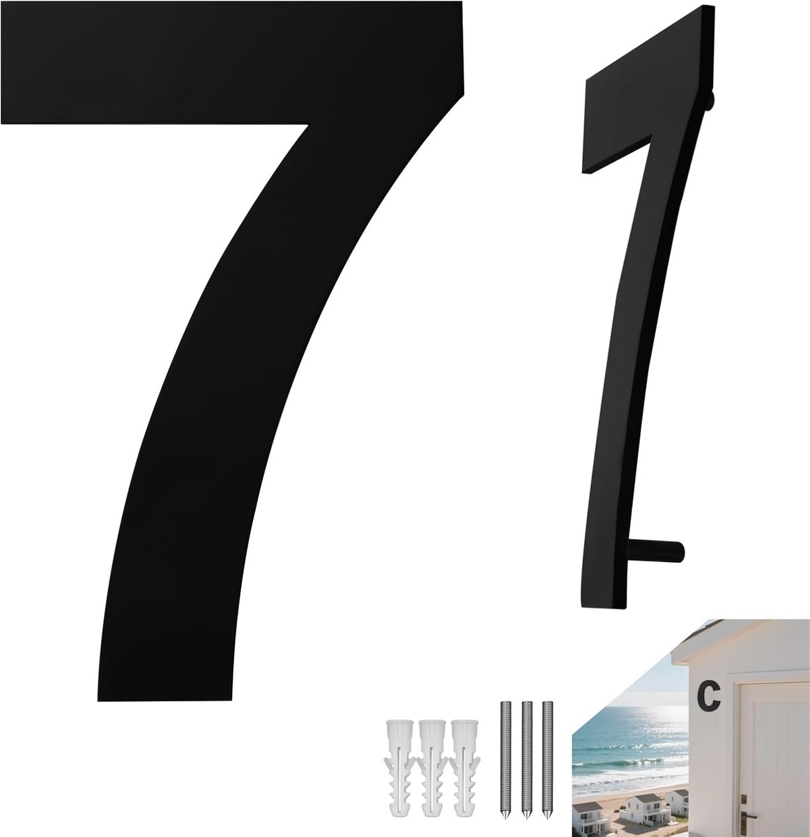 stalen huisnummer, antraciet, zwart, 152 mm, massief, weerbestendig