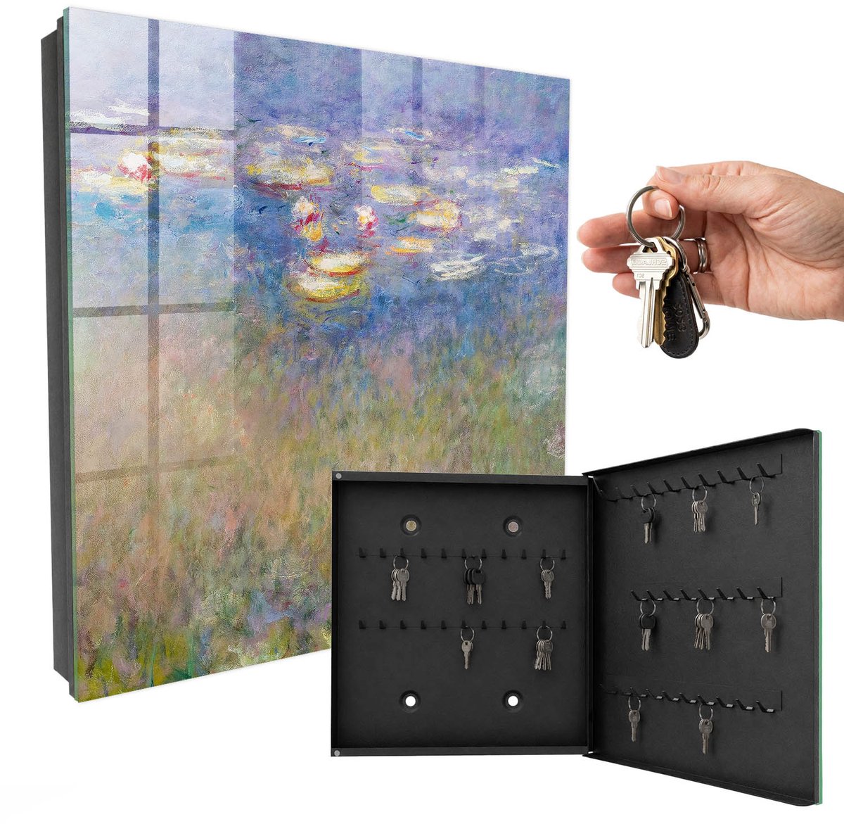 WallMuralia - Sleutelkast - 30x30x5 cm - met 50 haken - Lelies Lelies Sleutelkastje Modern - Paars Sleutelbox - Rechtsopenend - Zwart interieur