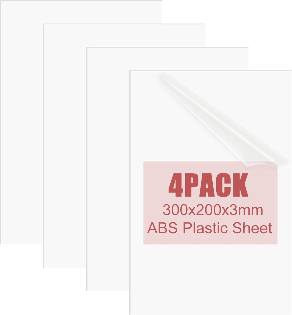 Set van 4 ABS-kunststof platen, wit, 300 x 200 x 3 mm, slagvaste