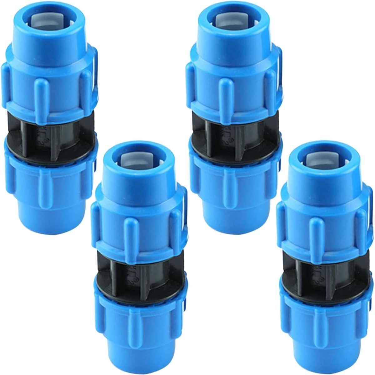 4 stuks PP-fitting schroefverbinding voor PE-buis 25 mm, BetterJonny hoek 180 graden PE buisfitting 25 mm x 25 mm, schroefverbinding van kunststof PP-koppeling, blauw
