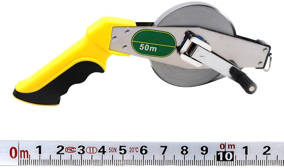 Rolbandmaat 50 meter - Professioneel stalen meetlint met ergonomische handgreep - Millimeterschaal in cm en voet