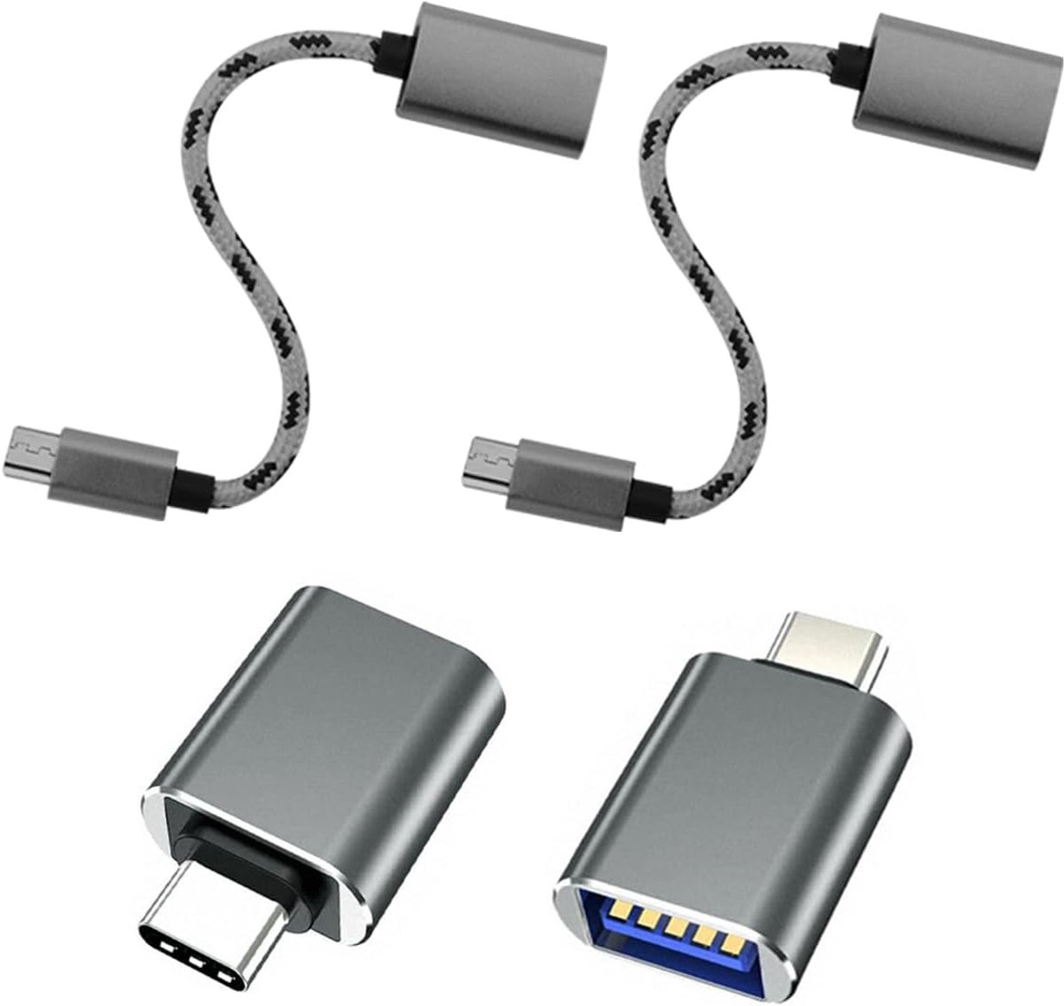 USB C naar USB Adapter 4 Stuks, USB 3.0-bus naar USB-C stekker Adapterkabel | Compatibel met MacBook iPhone 17/16/15 iPad Samsung Galaxy S25 S24 S23 A56 A16 USB-C-Apparaten en Meer (Grijs)