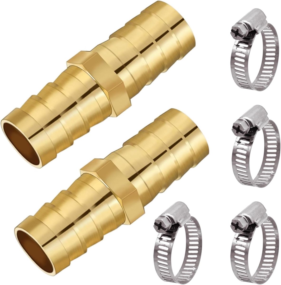 2 stuks slangverbinders, slangverbinding 25 mm, messing, incl. 4 stuks klemmen, voor slangen met een binnendiameter van 25 mm, geschikt voor het aansluiten van flexibele slangen