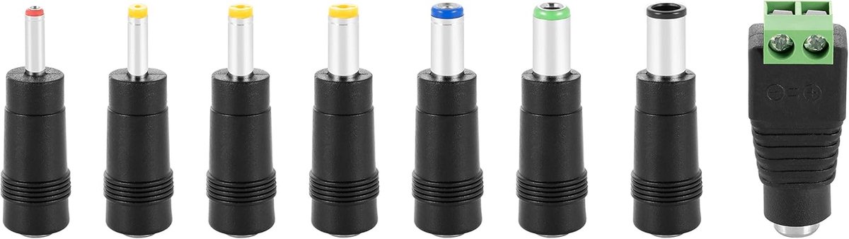 Adapterstekkers (AC DC Connector Set 5,5x2,5mm naar 6,4x4,4/6,3x3,0/5,5x2,1/5,5x1,7/4,8x1,7/4,0x1,7/3,5x1,35 Connectors, 2-pins) Set van 8
