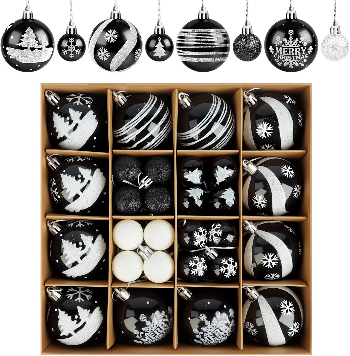 Kerstballen, zwart/wit, kerstballen van kunststof | Kerstballen van kunststof met ophangingen, kerstballen, plastic kerstballen, kerstballen voor kerstdecoratie, feest