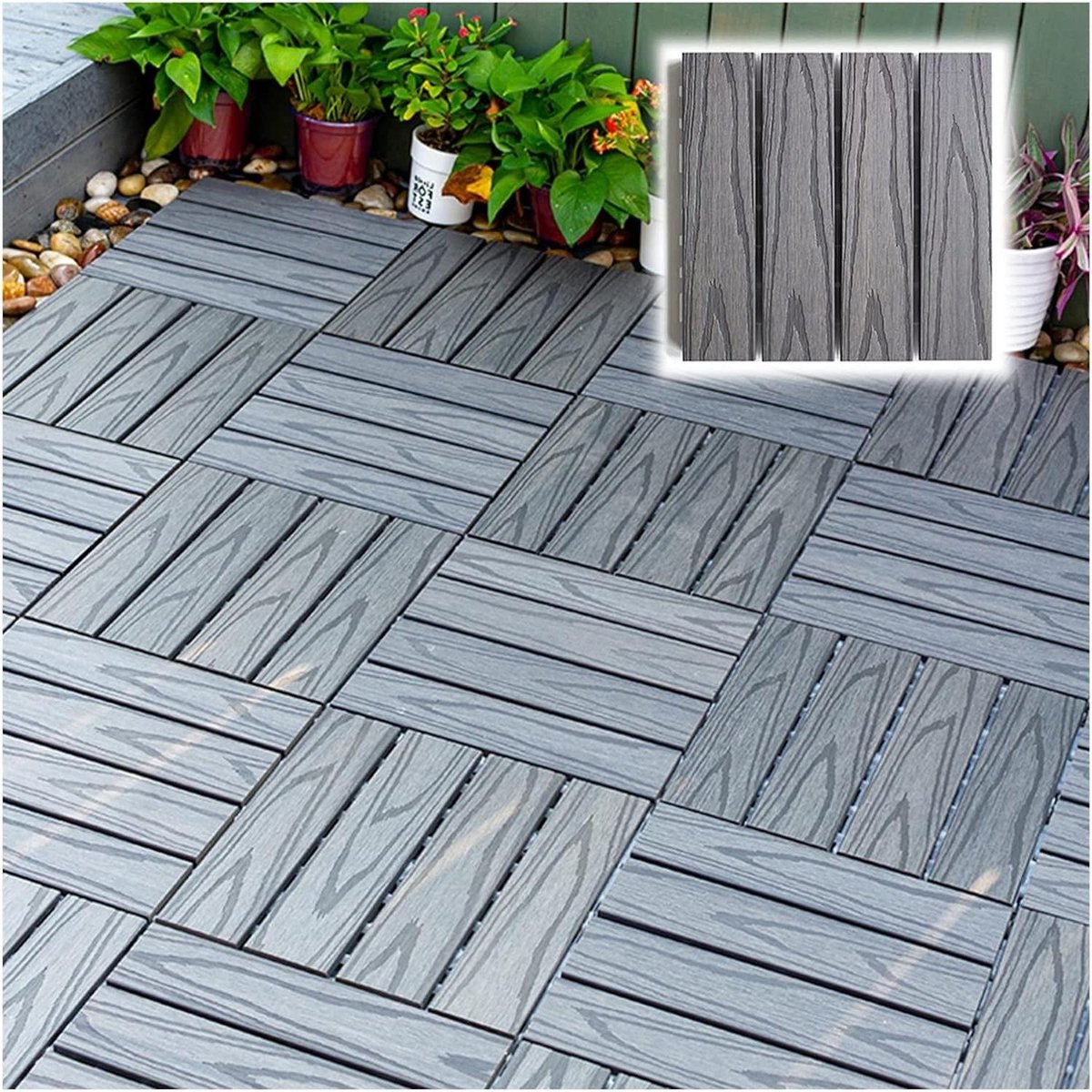 Houten Terrastegels - Balkonvloer Composiet - Buiten Vloeren - Waterdicht Composiet - 30x30cm 6 stuks - Grijs