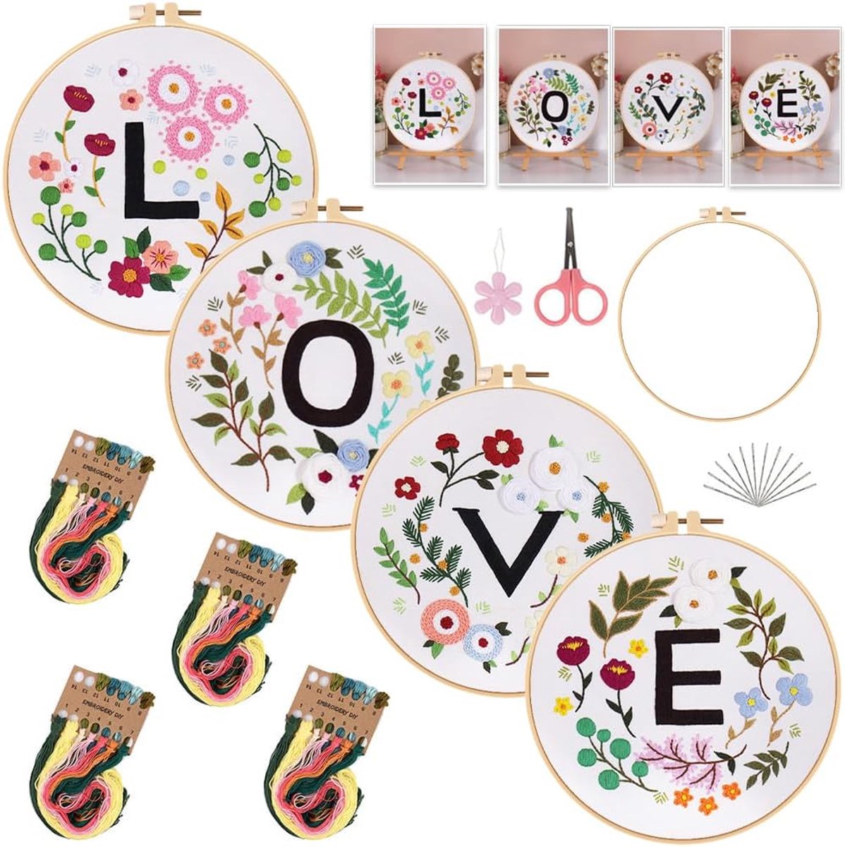 Borduurset, borduurwerk, botanisch bloemenpatroon, met handleiding