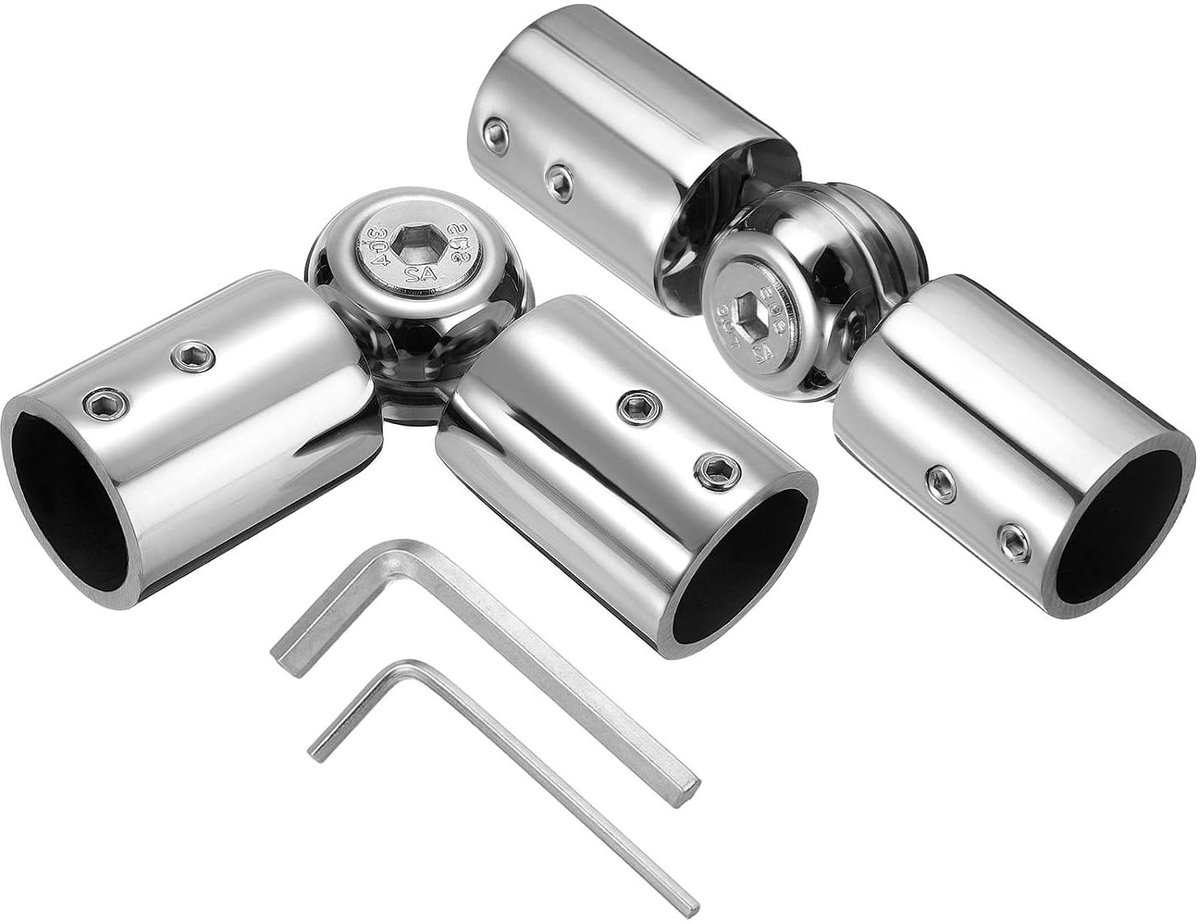 Gordijnroede Hoekverbinders - Raamconnector Scharnier - Gordijnen Ophangen - Verstelbaar 90-180 Graden - 19 mm Binnendiameter - Zilver