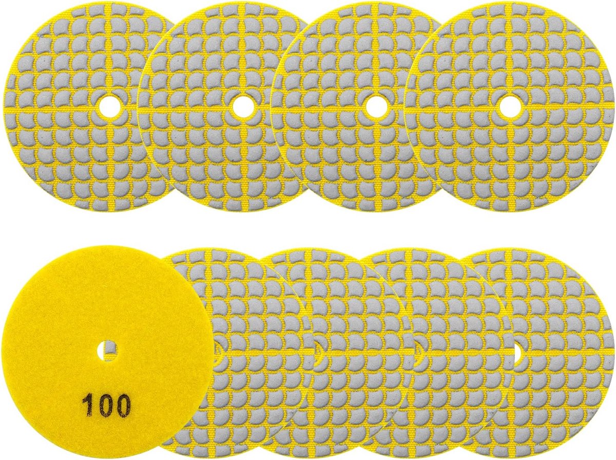100 mm, 8 stuks, korrel 100, diamantpolijstpads voor graniet, marmer, kwarts, kunststeen, voor haakse slijper, polijstset